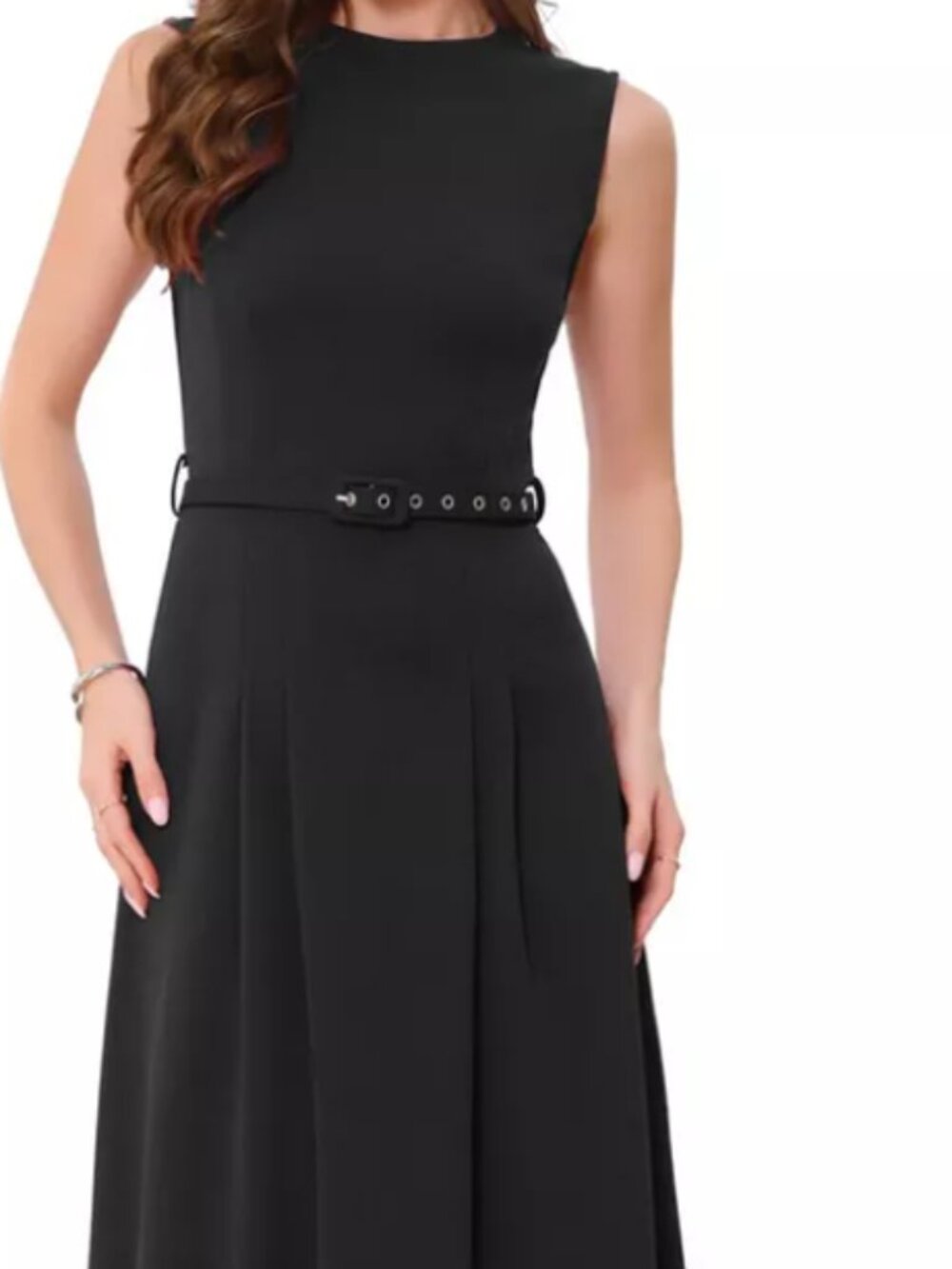 INSPIRE CHIC Women's Sleeveless Crew Neck High Waist A-Line Midi Office Dresses